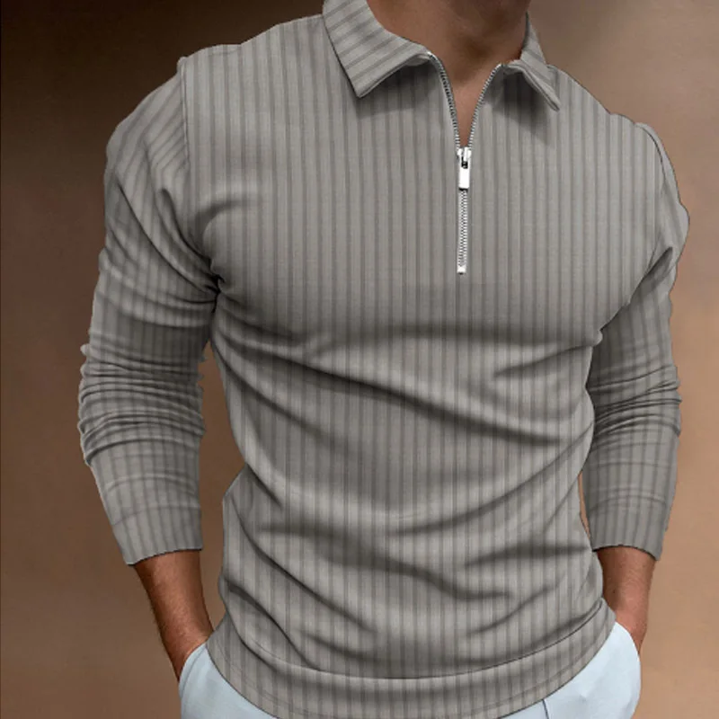 Men'S Polo Formal Wear - قميص بولو رجالي مخطط بأكمام طويلة