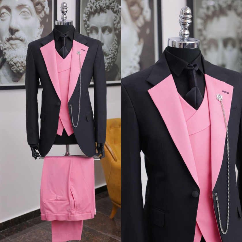 Men Formal Wear Shop - بدلة رجالية فاخرة سوداء وردية بتصميم