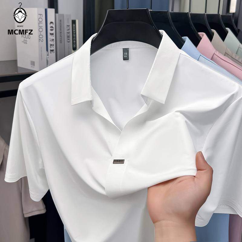 Men Formal Wear Summer - قميص رجالي بسيط بياقة مسطحة ومشبك