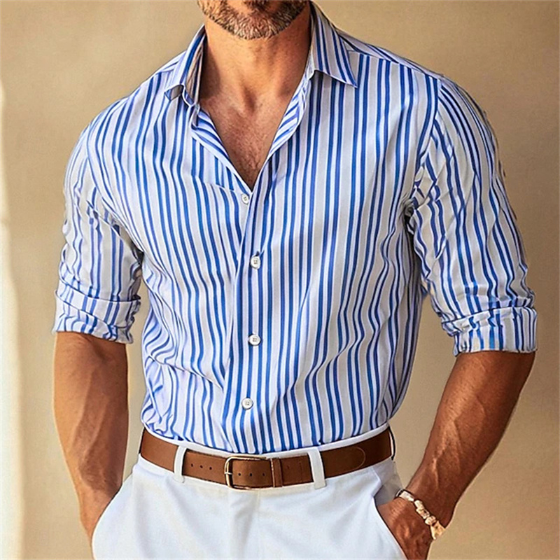 Men Formal Wear Shop - قميص رجالي رسمي بياقة مخططة وأزرار