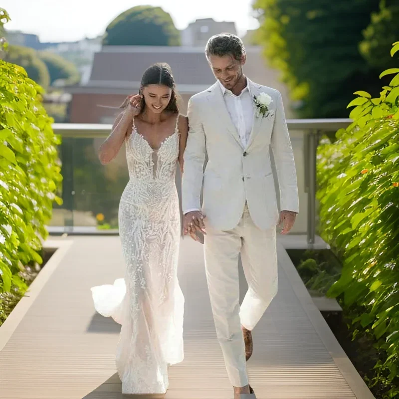 Men Formal Wear Summer - الكتان الزفاف سهرة للرجال الصيف الشاطئ
