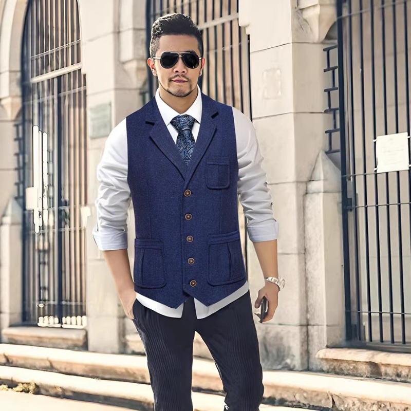 Men'S Vintage Formal Wear - صدرية بدلة رجالية من التويد بنقشة