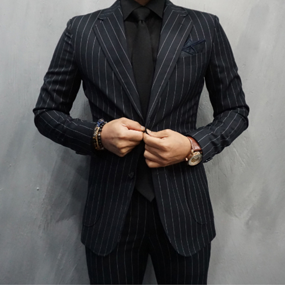 Large Men Formal Wear - بدلة رجالية مخططة باللون الأسود سترة