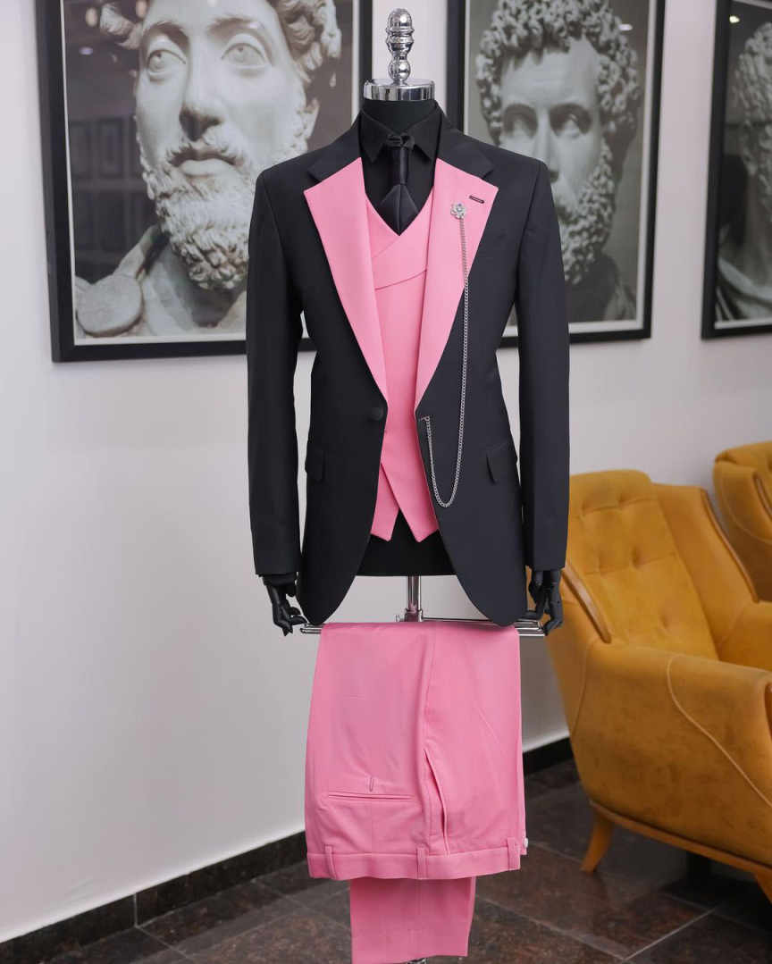 بدلة رجالية فاخرة سوداء وردية  - مراجعة Men Formal Wear Shop وسعره